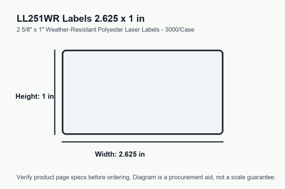 LL251WR dimension diagram showing 2.625 x 1 inch labels.