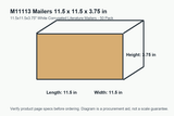 M11113 dimension diagram showing 11.5 x 11.5 x 3.75 inch mailers.