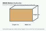 M664K dimension diagram showing 6 x 6 x 4 inch mailers.