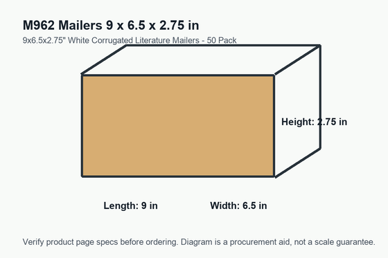 M962 dimension diagram showing 9 x 6.5 x 2.75 inch mailers.
