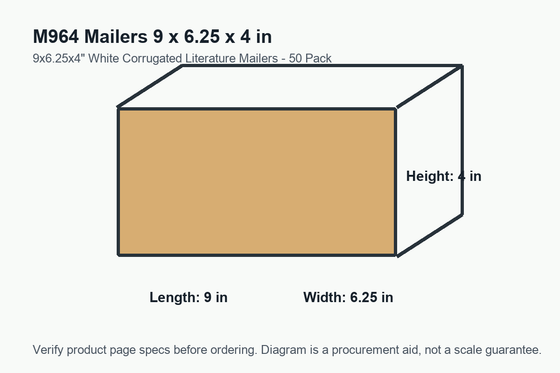M964 dimension diagram showing 9 x 6.25 x 4 inch mailers.