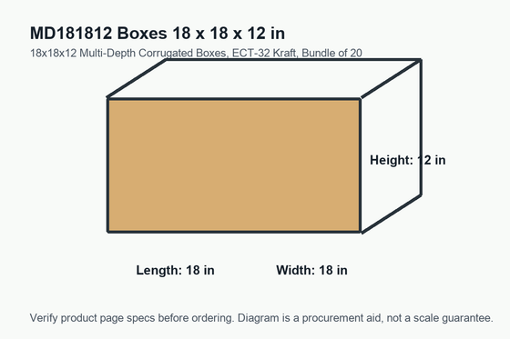 MD181812 dimension diagram showing 18 x 18 x 12 inch boxes.