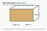 MFL1044K dimension diagram showing 10 x 4 x 4 inch mailers.