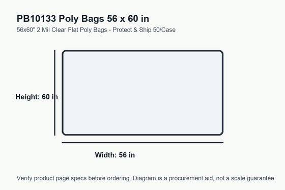 PB10133 dimension diagram showing 56 x 60 inch poly bags.