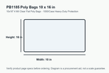 PB1185 dimension diagram showing 10 x 16 inch poly bags.