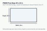 PB605 dimension diagram showing 20 x 24 inch poly bags.