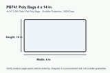 PB741 dimension diagram showing 4 x 14 inch poly bags.