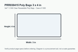 PRR030415 dimension diagram showing 3 x 4 inch poly bags.